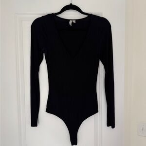 ASOS TALL Long Sleeve Plunge Body with Thong - Black / US 4